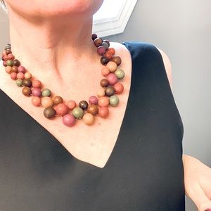 Colorful wood bead necklace.